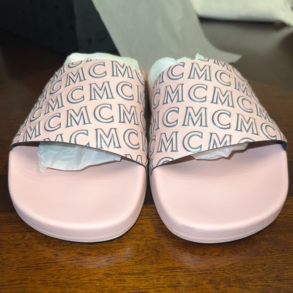 MCM Women Soft Pink Diagonal Script Slides Size 37 - Picture 4 of 11